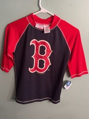 Kids Boston Red Sox Short Sleeve Rashguard - Navy & Red